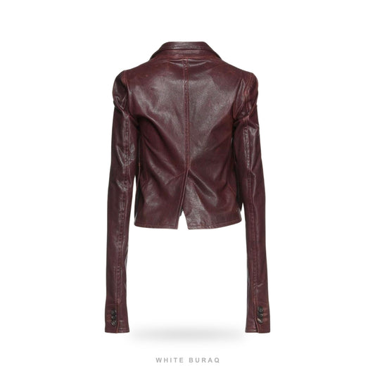 Women's Burgundy Cropped Sheepskin Leather Jacket – view 2