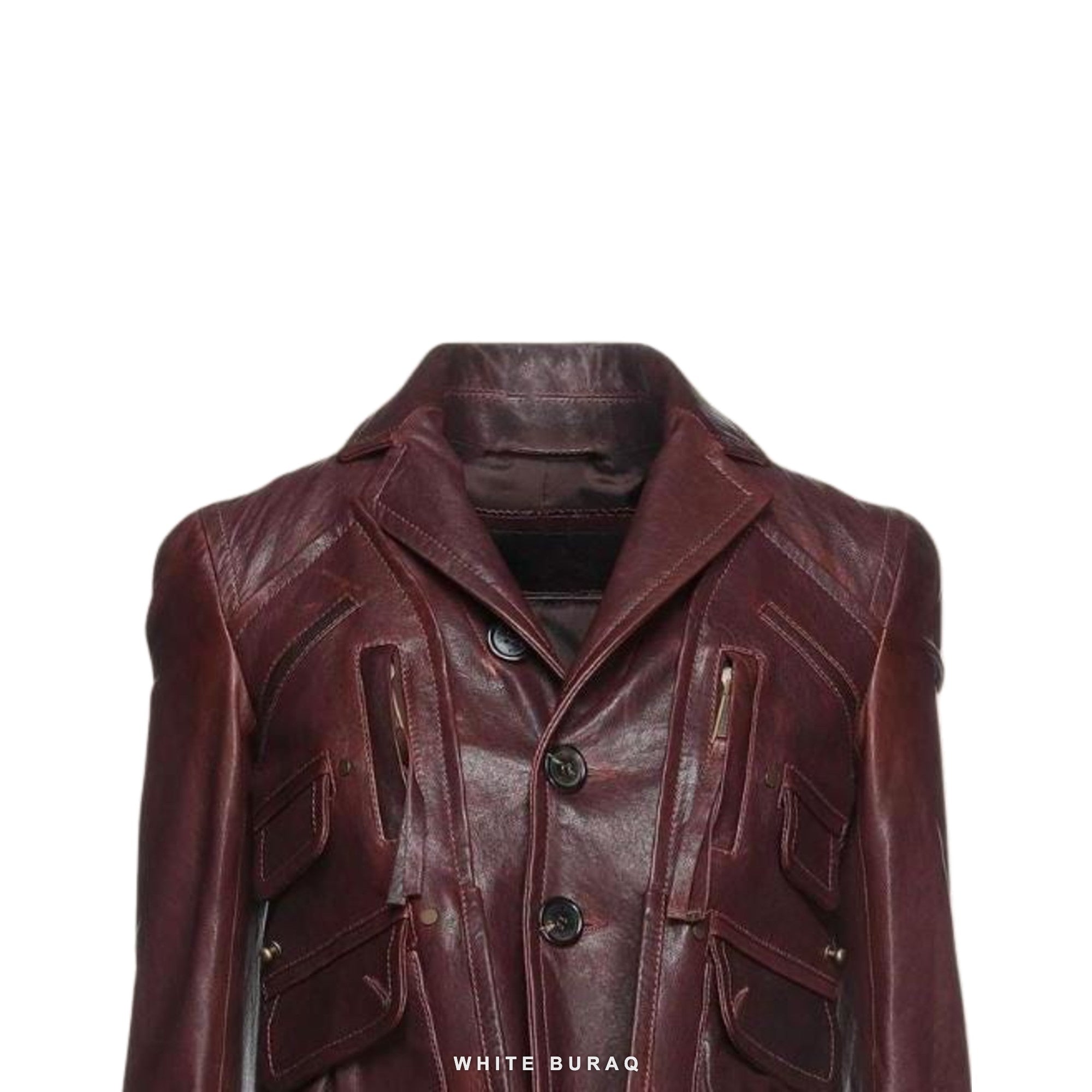 Women's Burgundy Cropped Sheepskin Leather Jacket – view 3