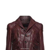Women's Burgundy Cropped Sheepskin Leather Jacket – view 3