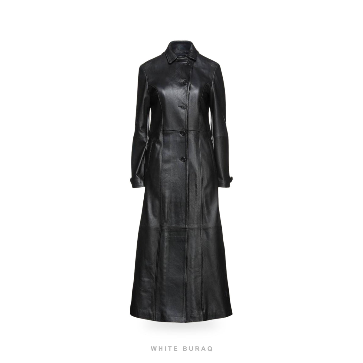 Women's Full-Length Black Leather Trench Coat