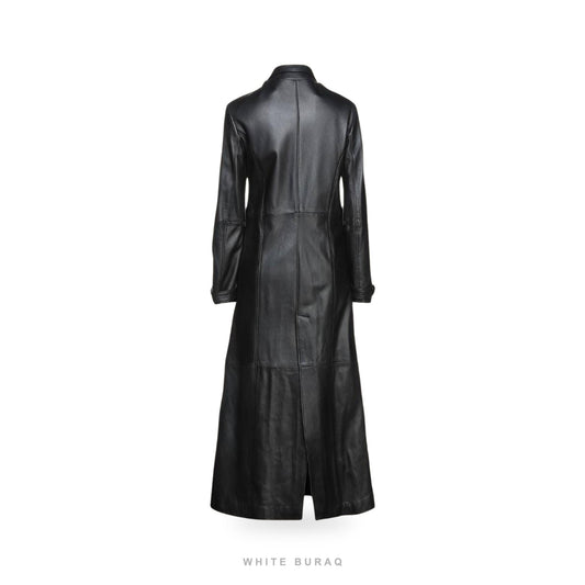 Women's Full-Length Black Leather Trench Coat – view 2