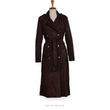 Women's Chocolate Brown Suede Double-Breasted Long Coat