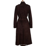 Women's Chocolate Brown Suede Double-Breasted Long Coat – view 4