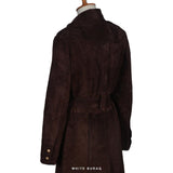 Women's Chocolate Brown Suede Double-Breasted Long Coat – view 5
