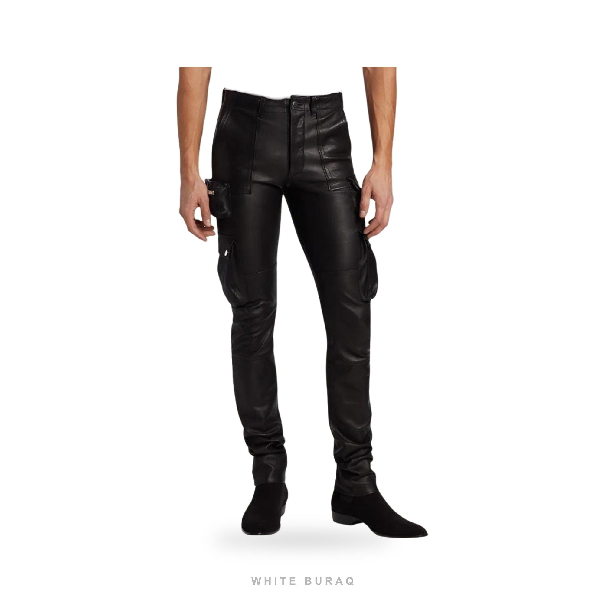 Men's Slim Black Leather Cargo Pants – view 4