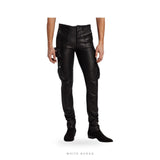Men's Slim Black Leather Cargo Pants – view 4