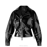 Women's Black Vinyl Asymmetric Motorcycle Jacket