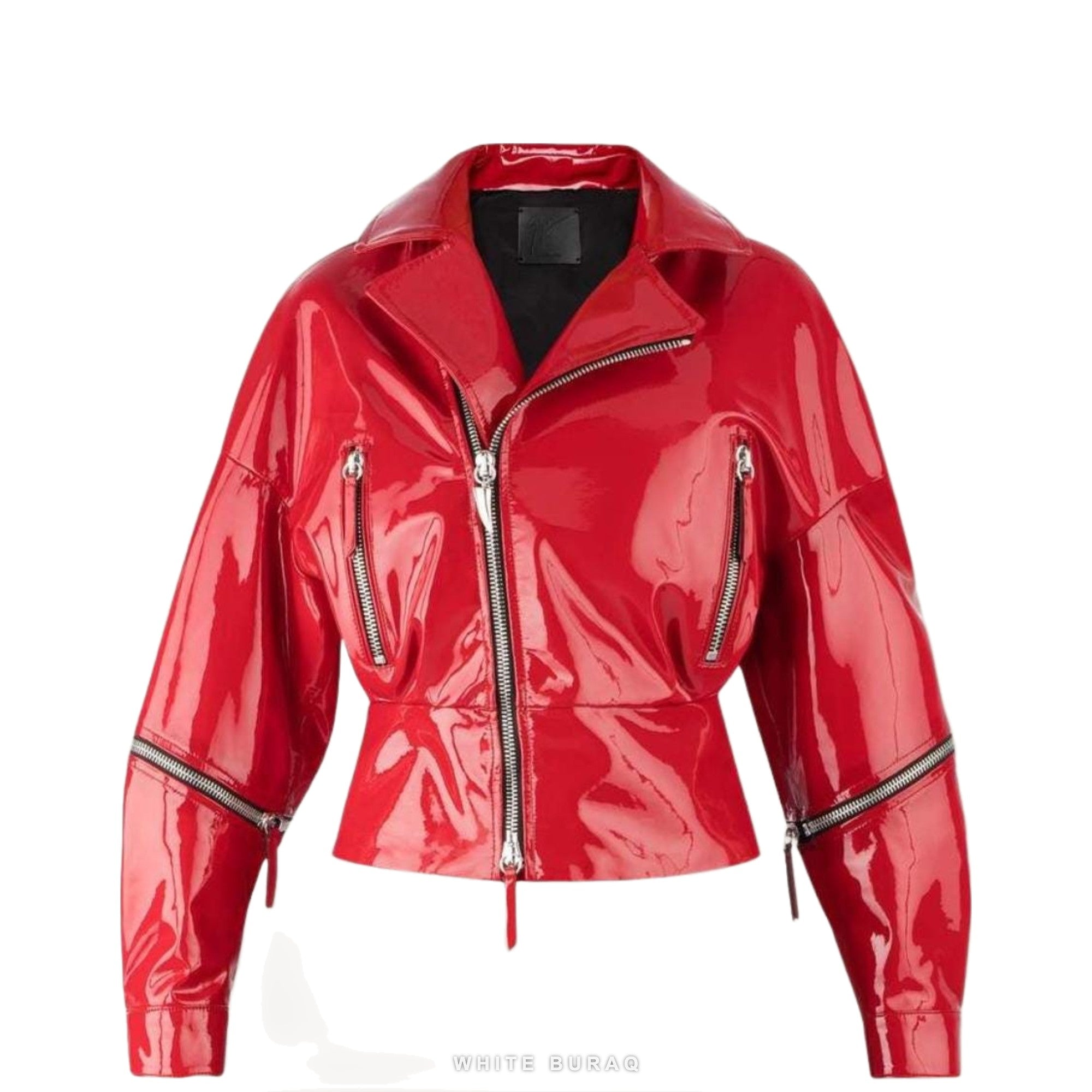Women's Black Vinyl Asymmetric Motorcycle Jacket – view 2