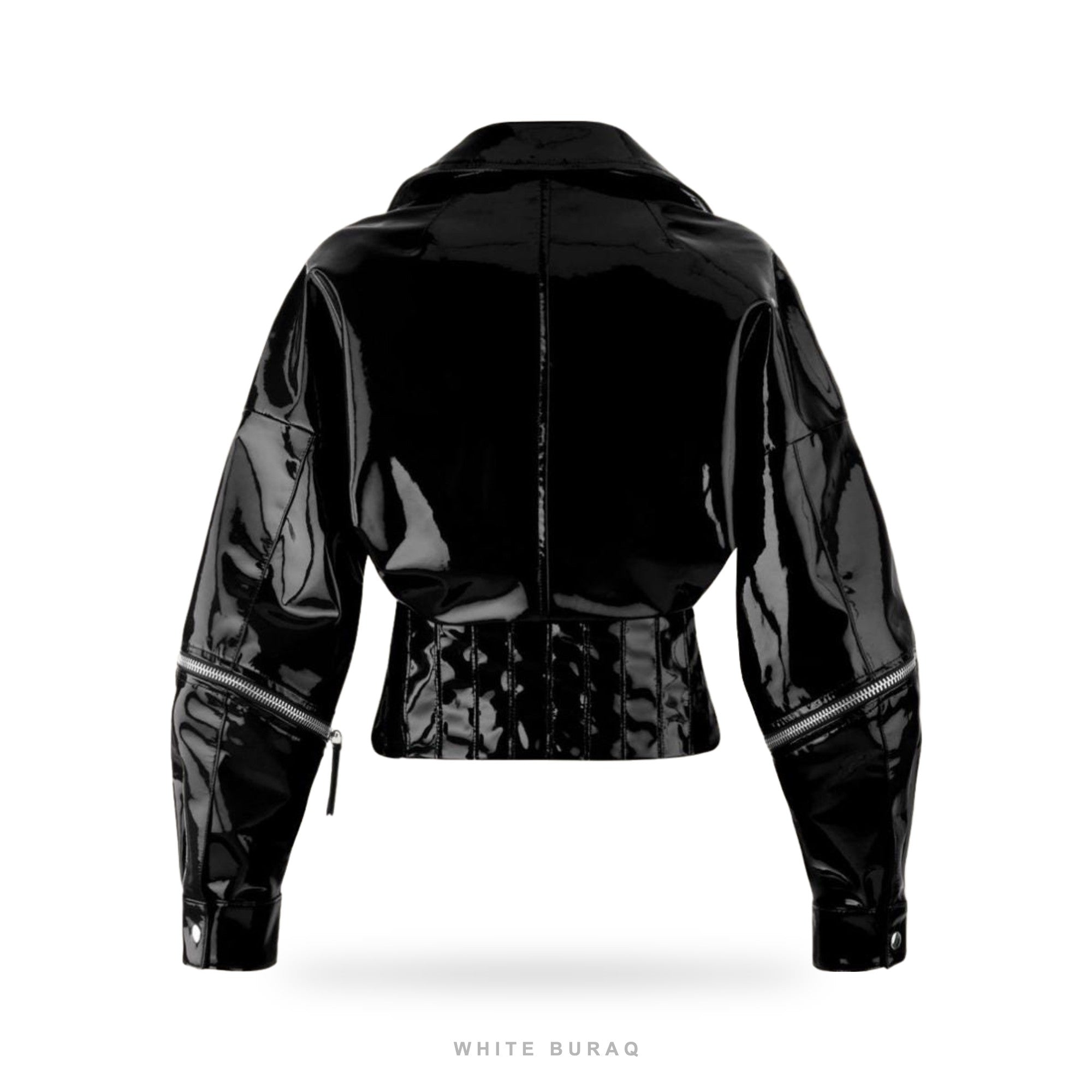 Women's Black Vinyl Asymmetric Motorcycle Jacket – view 3
