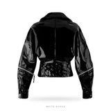 Women's Black Vinyl Asymmetric Motorcycle Jacket – view 3
