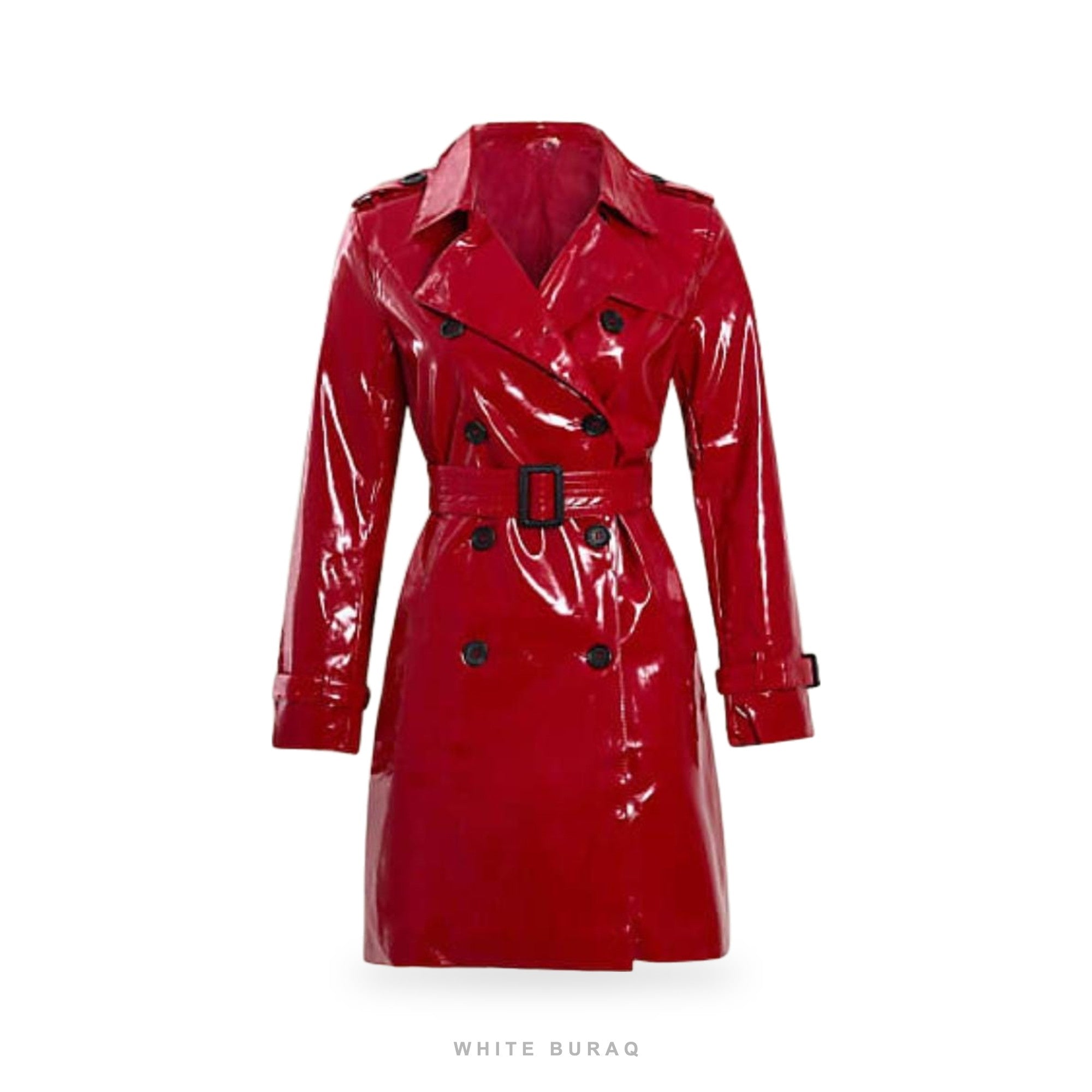 Women's Red Vinyl Double-Breasted Trench Coat – view 3