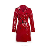 Women's Red Vinyl Double-Breasted Trench Coat – view 3