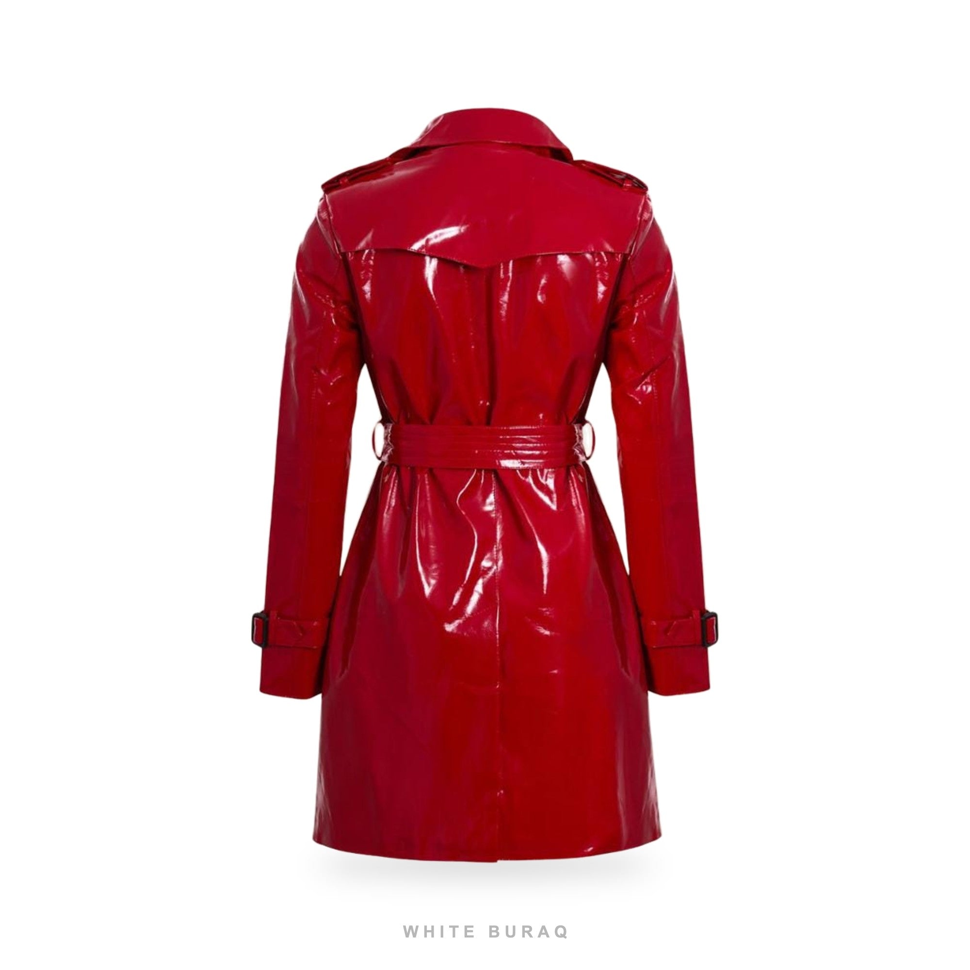 Women's Red Vinyl Double-Breasted Trench Coat – view 4