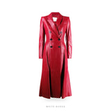 Women's Red Sheepskin Leather Long Trench Coat