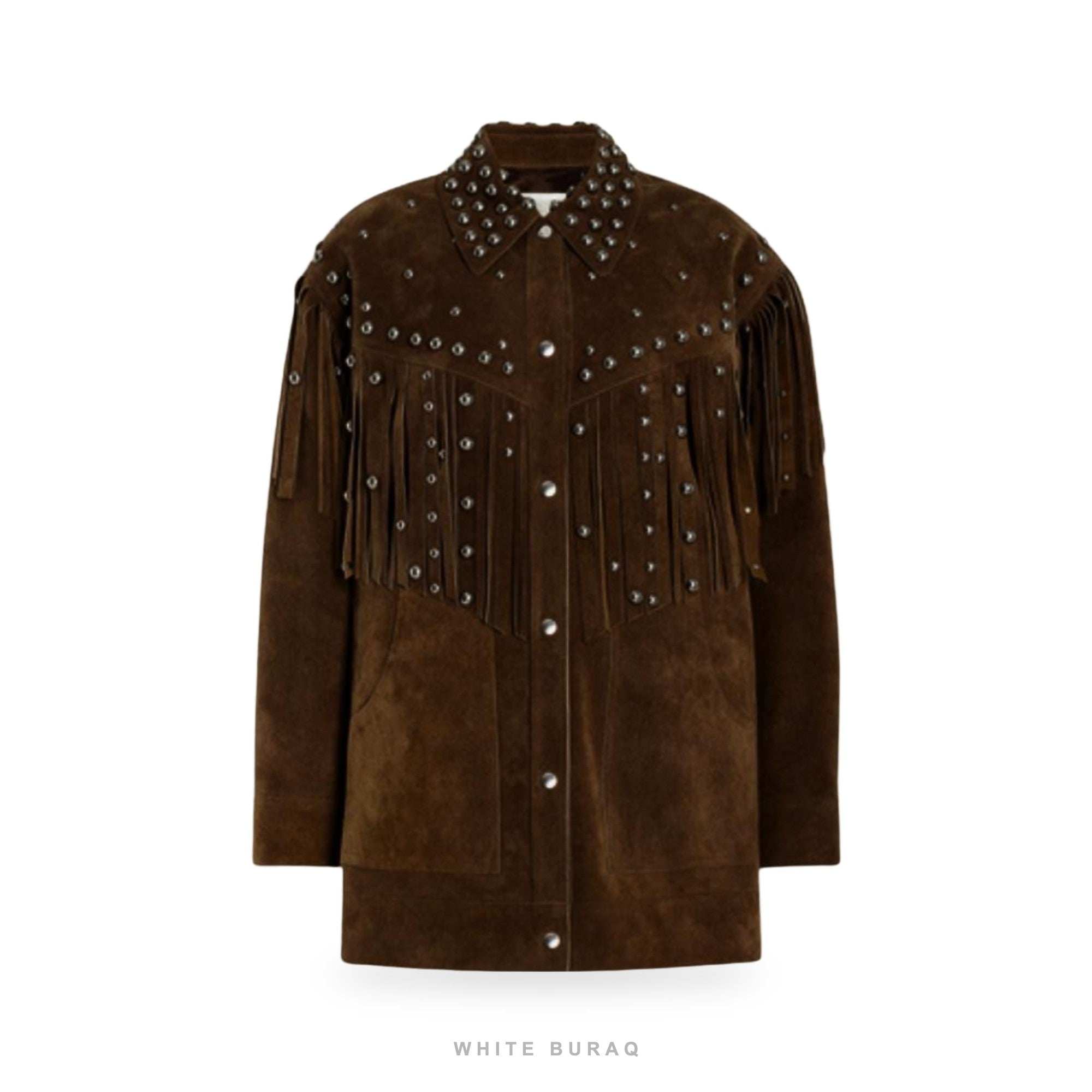 Women's Studded Brown Suede Fringe Western Jacket