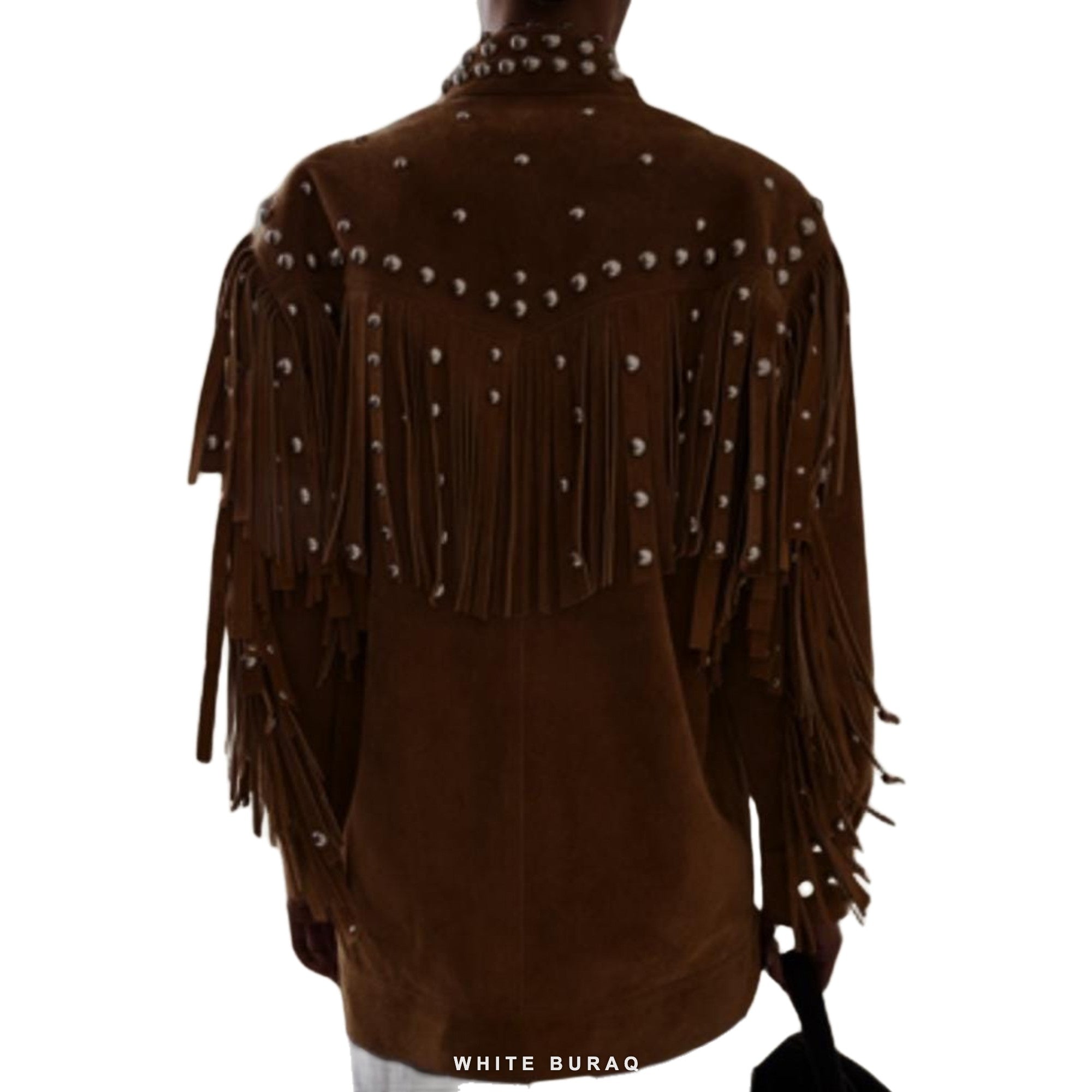 Women's Studded Brown Suede Fringe Western Jacket – view 2