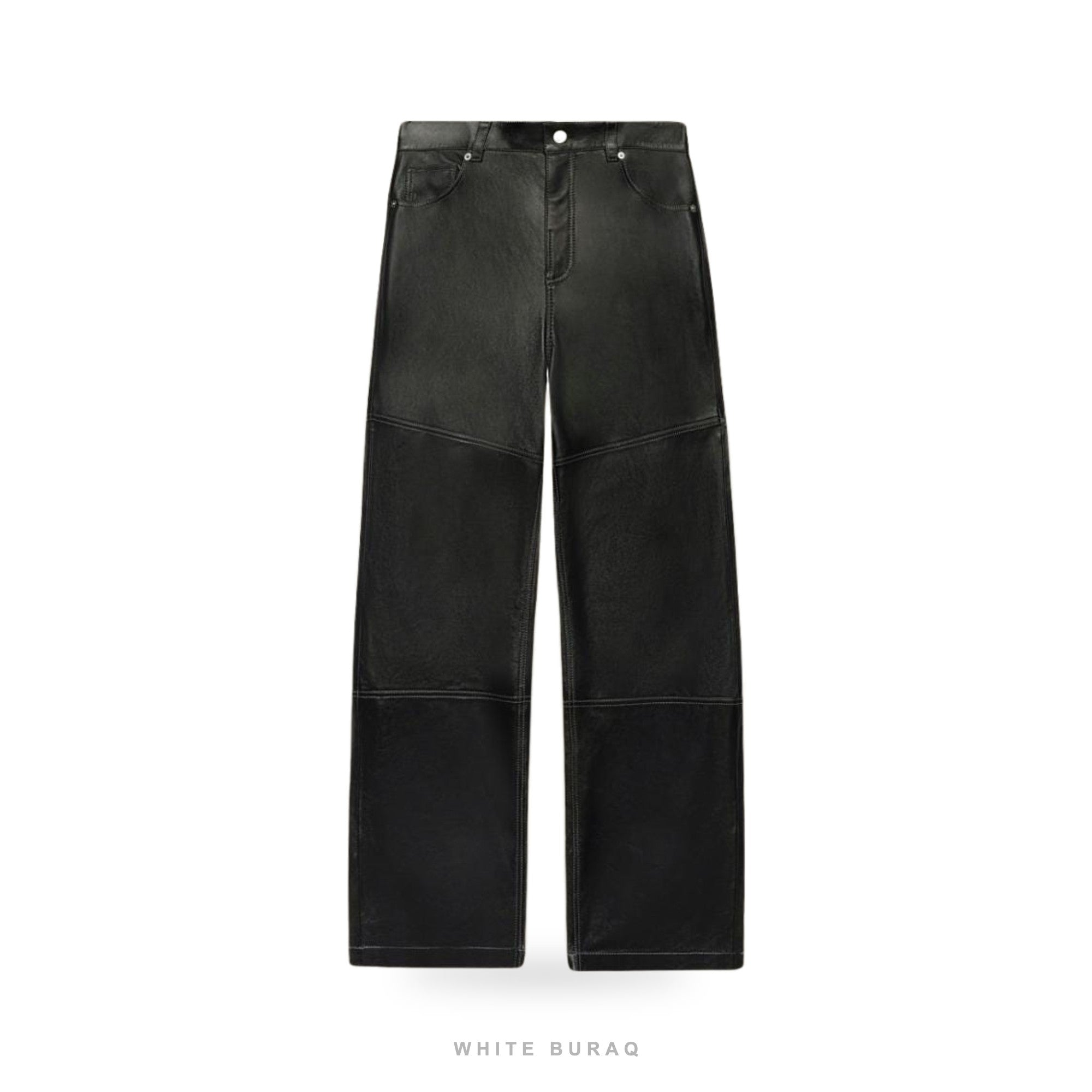 Men's Black Sheepskin Leather Straight-Leg Pants