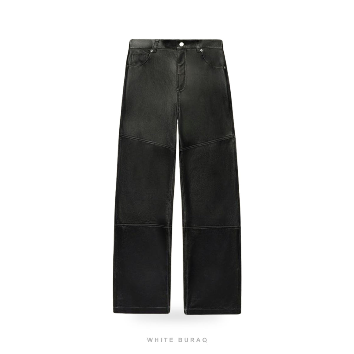 Men's Black Sheepskin Leather Straight-Leg Pants
