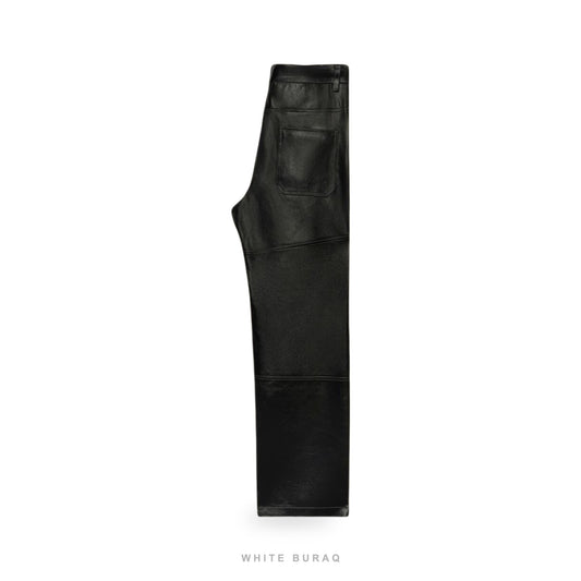 Men's Black Sheepskin Leather Straight-Leg Pants – view 2