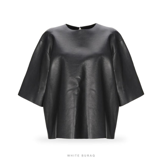 Women's Black Lambskin Leather Oversized Top