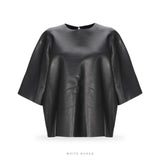 Women's Black Lambskin Leather Oversized Top