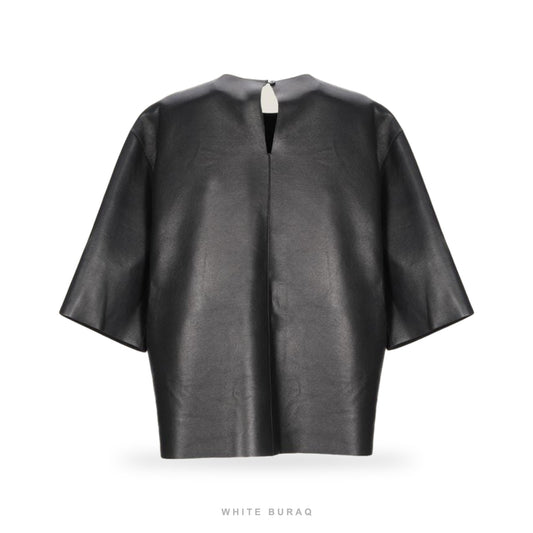 Women's Black Lambskin Leather Oversized Top – view 2