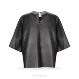 Women's Black Lambskin Leather Oversized Top – view 2