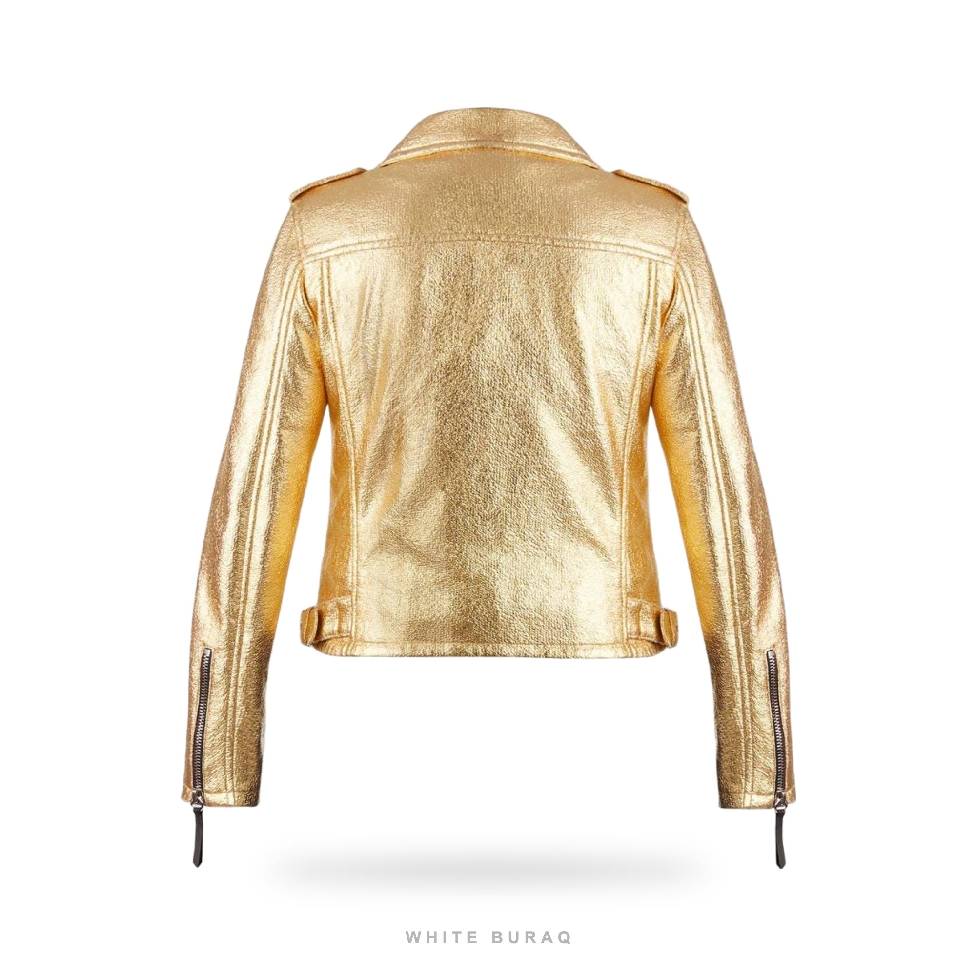 Women's Gold Metallic Cropped Asymmetric Biker Jacket – view 2