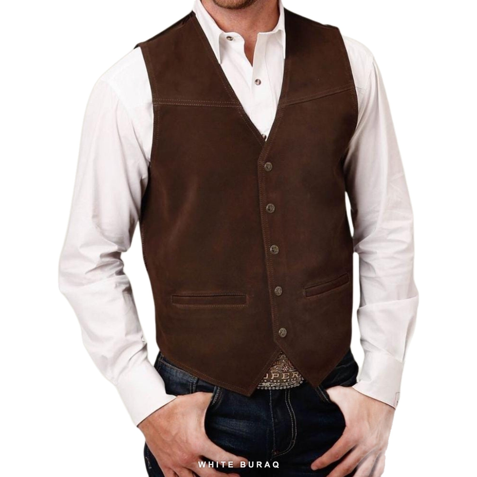 Men's Dark Brown Suede Western Vest