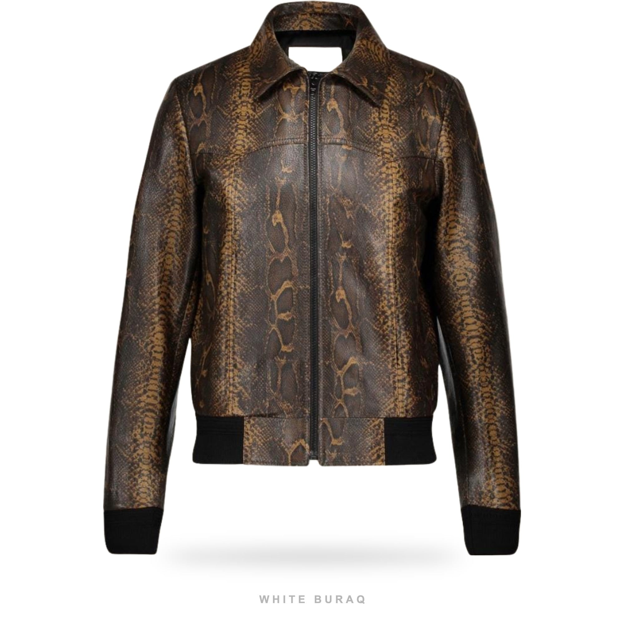 Men's Brown Reptile-Embossed Sheepskin Bomber Jacket