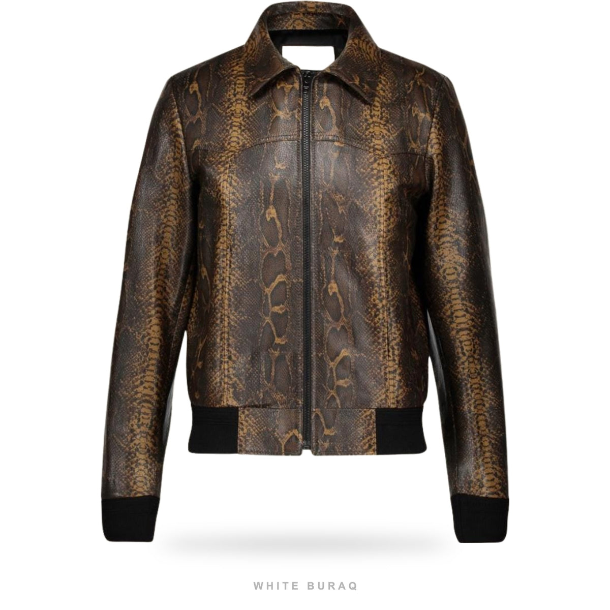 Men's Brown Reptile-Embossed Sheepskin Bomber Jacket