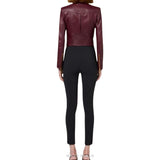 Women's Burgundy Sheepskin Cropped Peplum Jacket – view 2