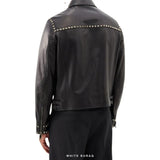 Men's Black Leather Jacket with Rock Studs – view 2