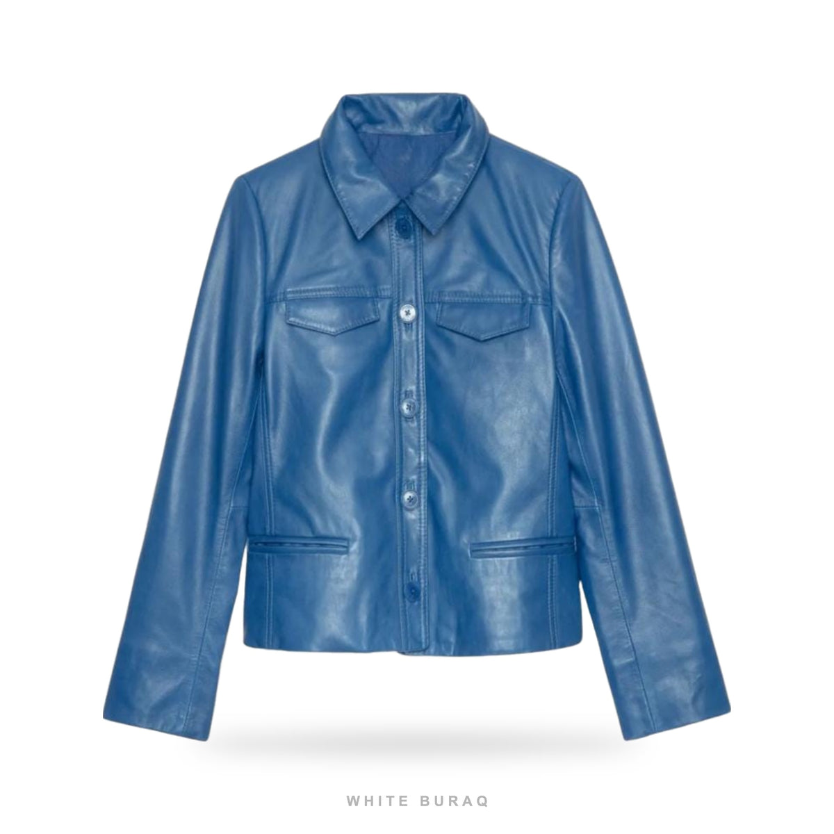 Women's Blue Sheepskin Cropped Leather Jacket