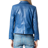 Women's Blue Sheepskin Cropped Leather Jacket – view 2