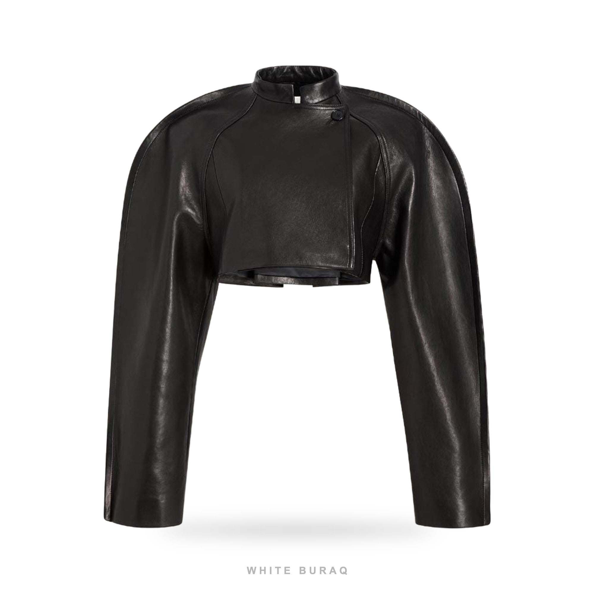 Women's Black Sheepskin Cropped Jacket with Sculptural Sleeves