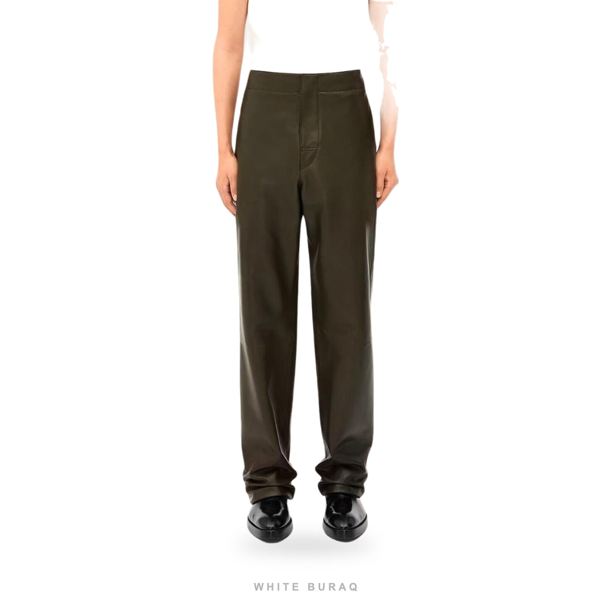 Men's Olive Green Leather Relaxed-Fit Pants