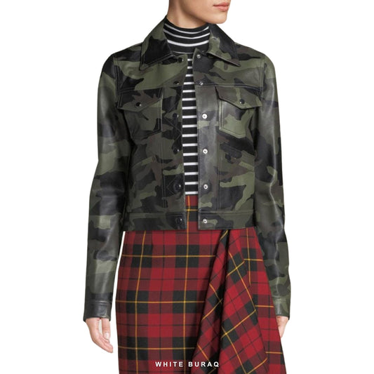 Women's Green Camouflage Sheepskin Bomber Jacket