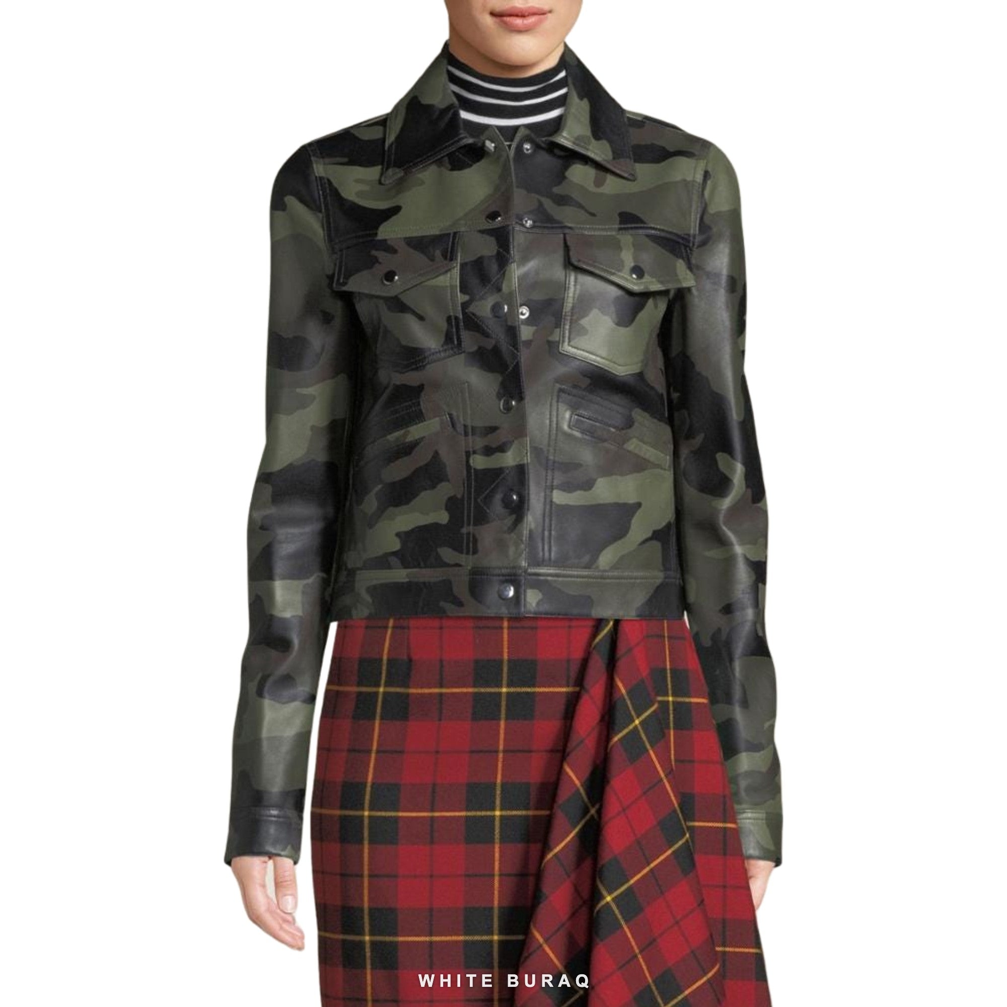 Women's Green Camouflage Sheepskin Bomber Jacket – view 2