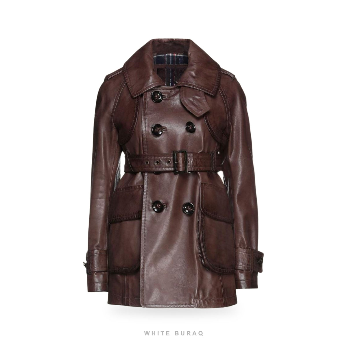Women's Patina Leather Belted Short Trench Jacket