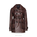 Women's Patina Leather Belted Short Trench Jacket