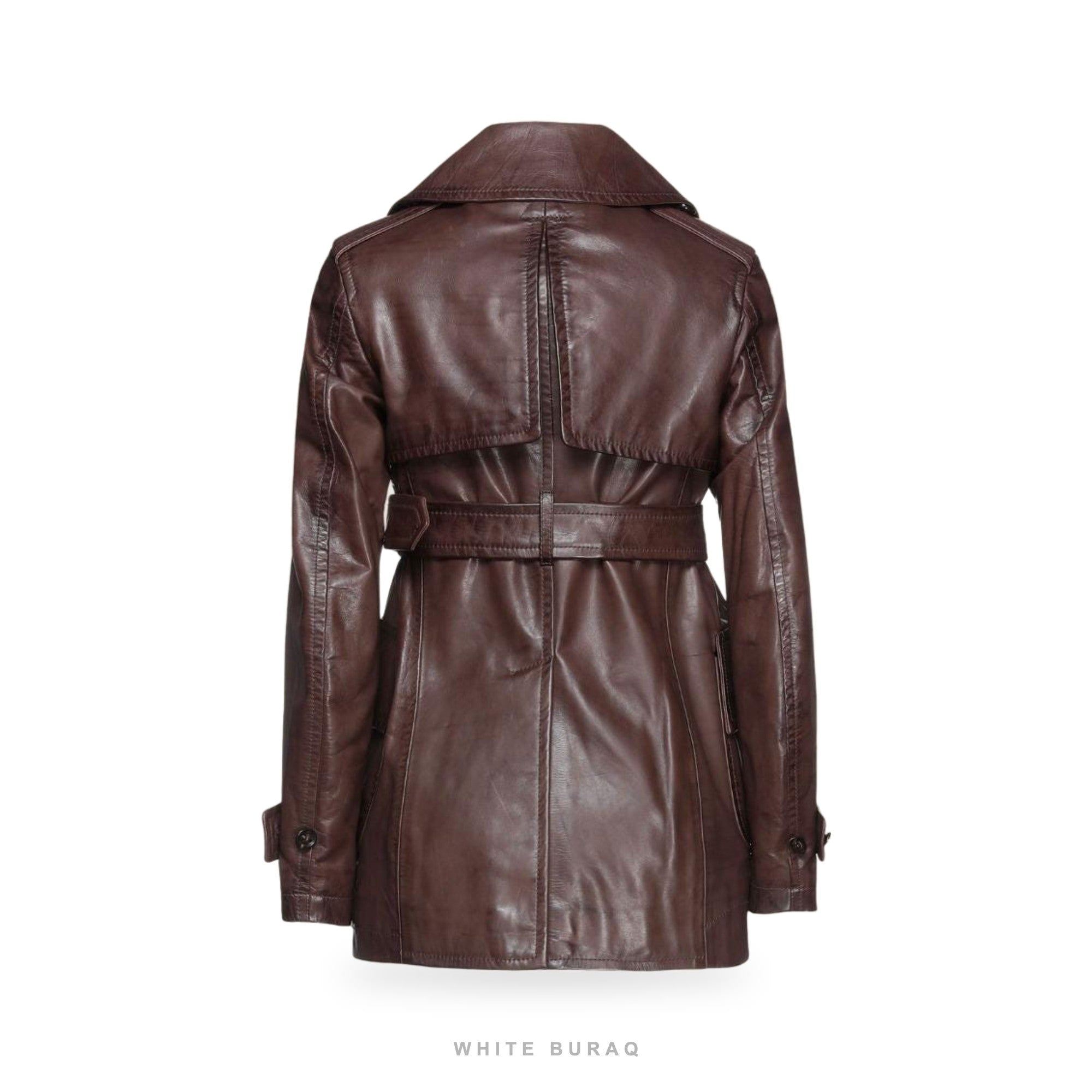 Women's Patina Leather Belted Short Trench Jacket – view 2