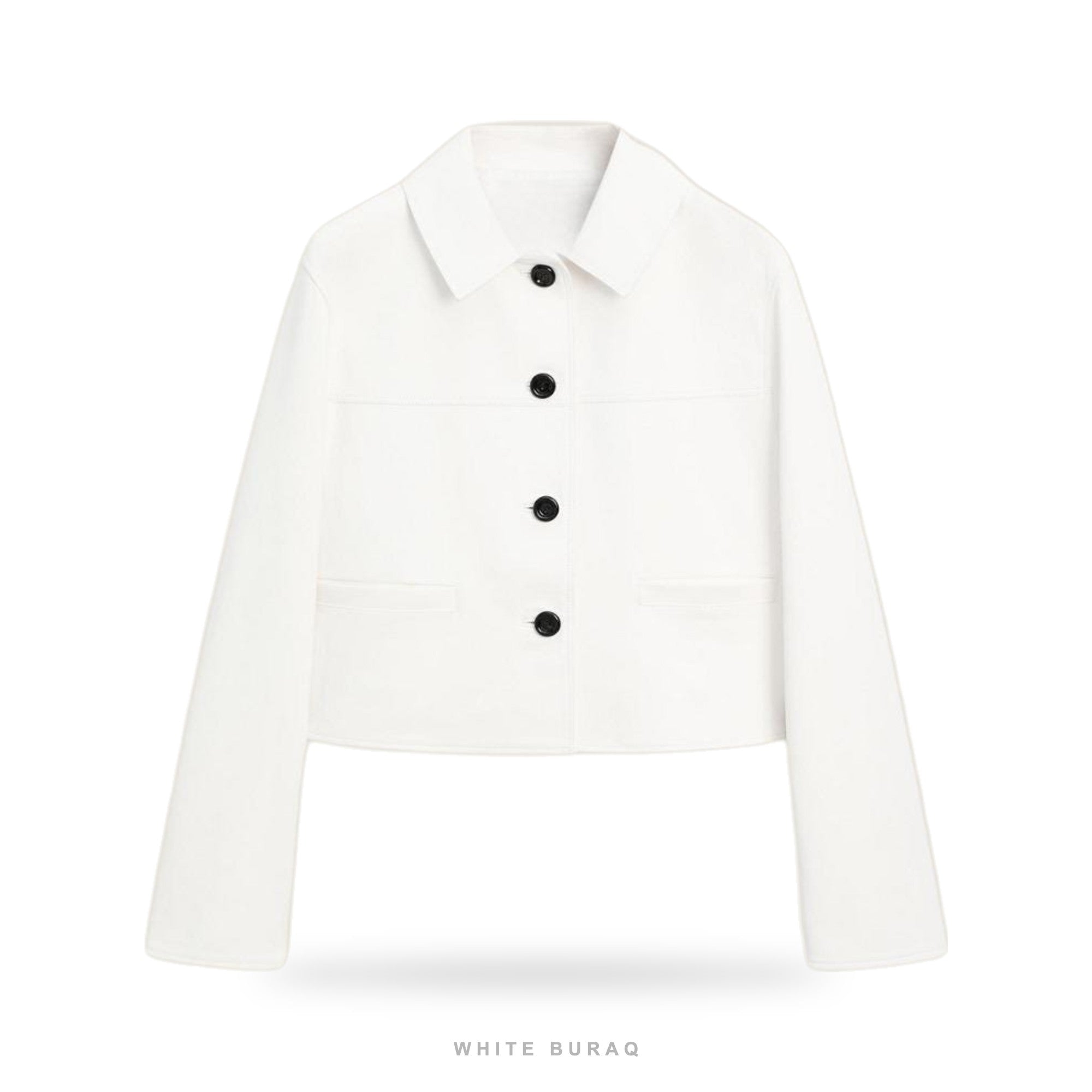 Women's White Cropped Nappa Leather Button-Up Jacket
