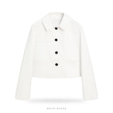 Women's White Cropped Nappa Leather Button-Up Jacket