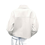 Women's White Cropped Nappa Leather Button-Up Jacket – view 2