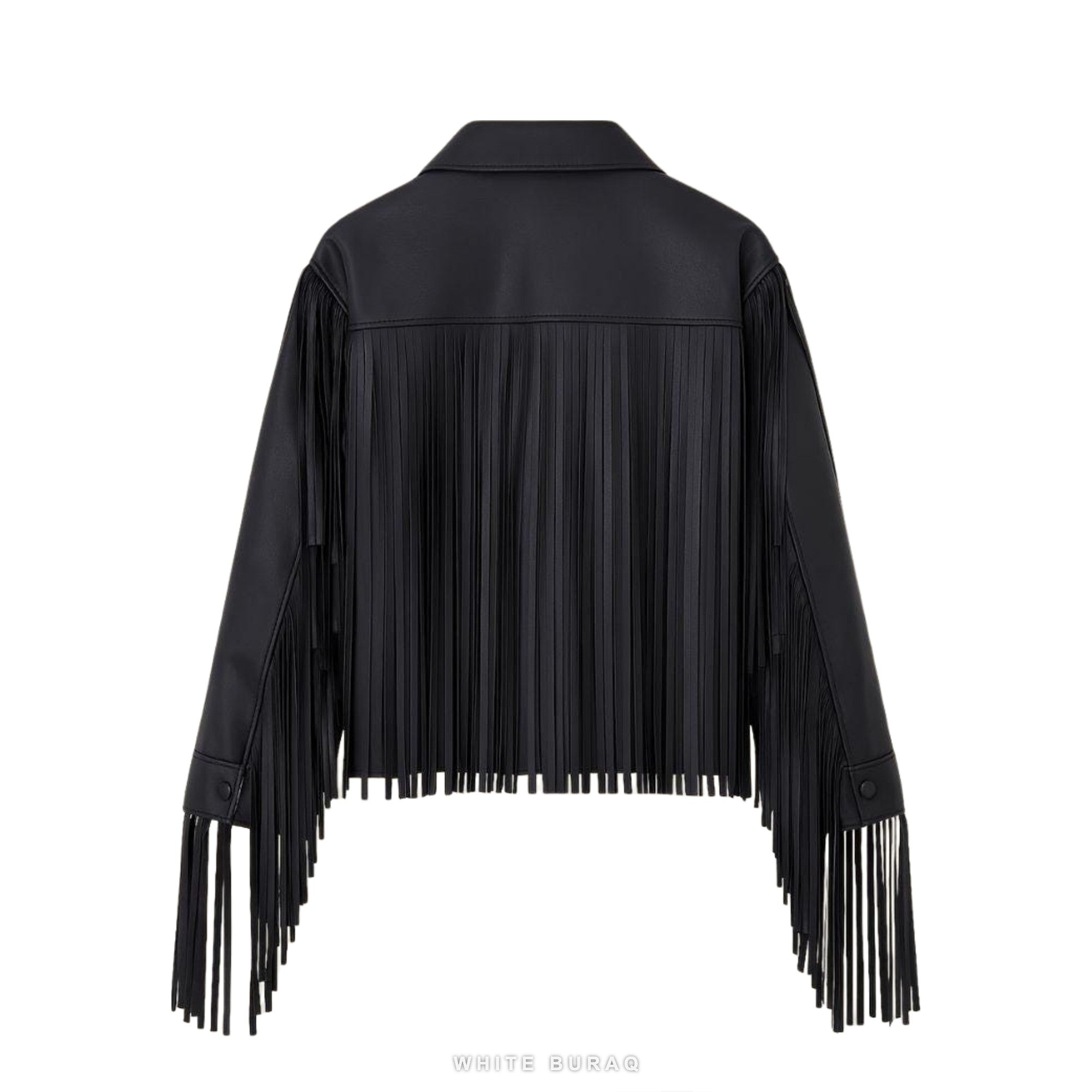 Women's Black Sheepskin Western Fringe Zip Jacket – view 2