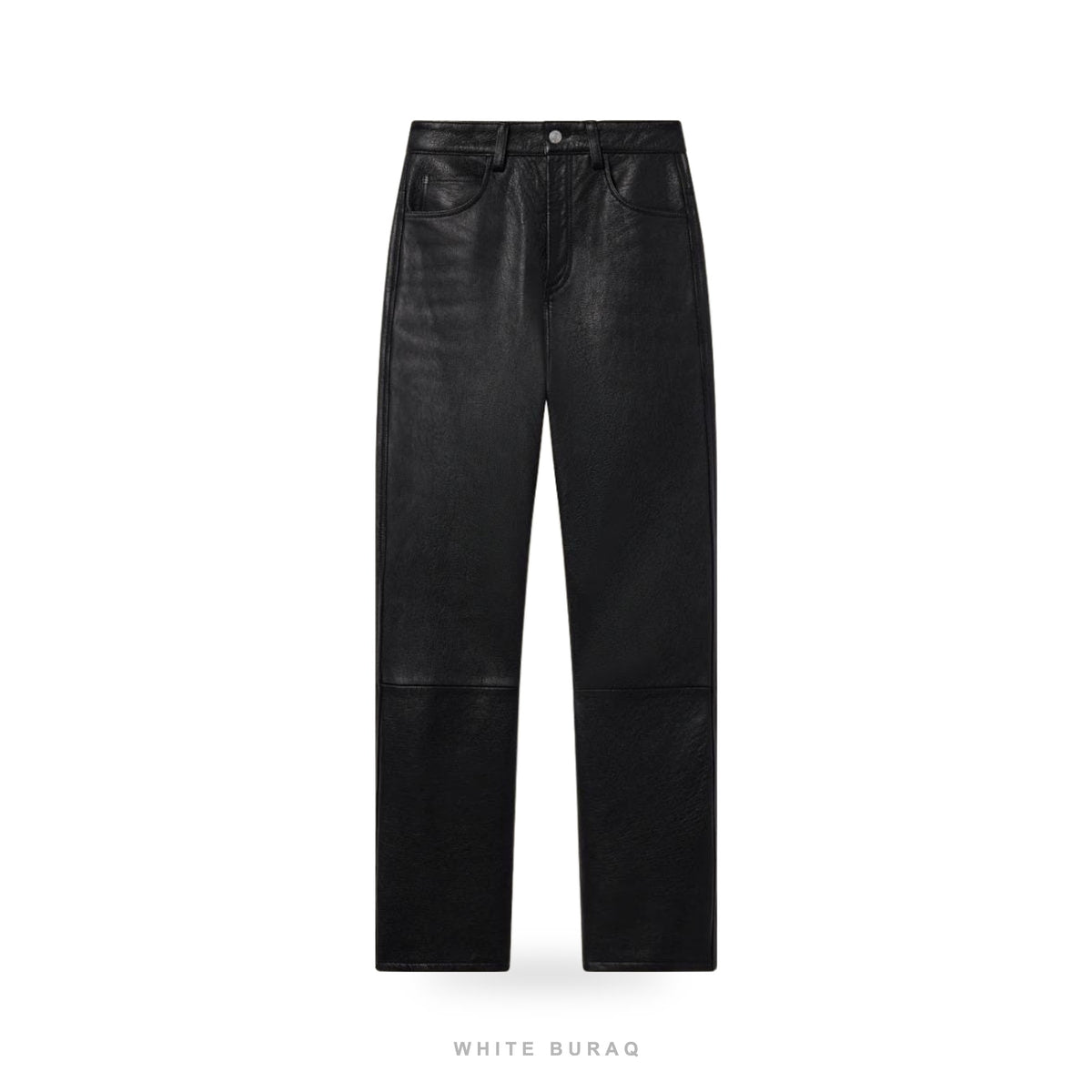 Women's Black Lambskin Leather Straight-Leg Pants