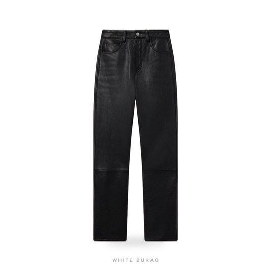 Women's Black Lambskin Leather Straight-Leg Pants