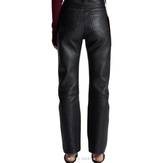 Women's Black Lambskin Leather Straight-Leg Pants – view 2