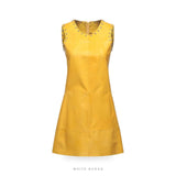 Women's Studded Yellow Leather A-Line Mini Dress – view 3